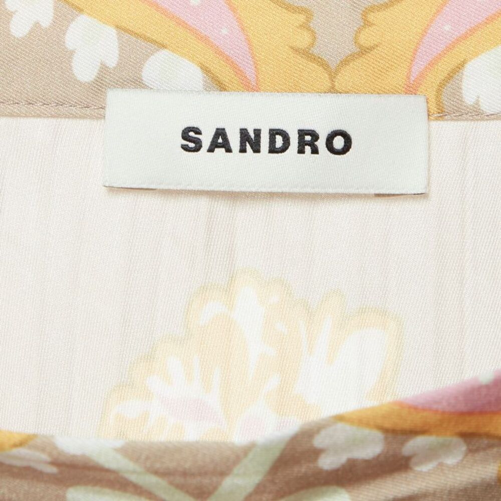 Sandro Multicolour Floral Print Sateen Fulgence Pleated Midi Skirt S - Picture 5 of 7